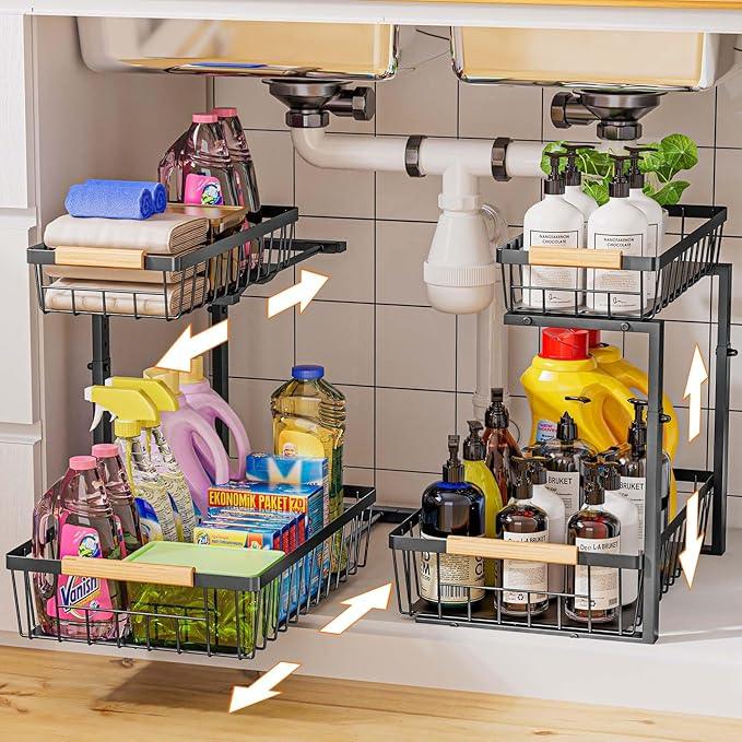 Under Sink Organizer and Storage, 2 Pack Slide Out Under Cabinet Storage Pull Out Sink Shelf Cabinet Storage Shelves, Undersink Organizers for Kitchen Bathroom Cabinet - ModernBath