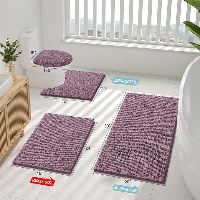 Smiry Luxury Chenille Bathroom Rugs 30x20, Extra Soft and Absorbent Shaggy Bath Mat, Machine Washable, Non-Slip Plush Carpet Runner for Tub, Shower, and Floor, Home Decor Accessories, Deep Plum - ModernBath