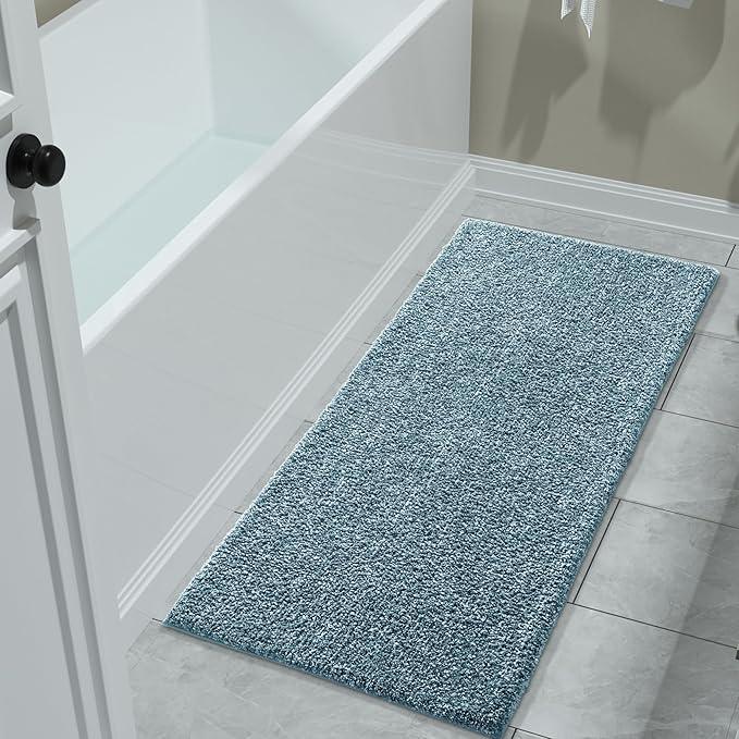 Yimobra Long Bathroom Rug Non Slip Washable, Soft Absorbent Microfiber Bath Mat, Dual-Tone Decor Rug with Rubber Backing for Bathroom Floor,Tub and Shower,47x24,Home Essentials,Denim Blue - ModernBath