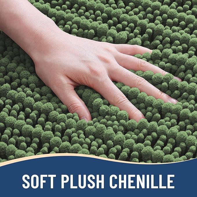 Arotive Luxury Chenille Bathroom Rug Mat, Extra Soft Thick Absorbent Shaggy Bath Rugs, Non-Slip Machine Wash Dry, Plush Bath Mats for Bathroom, Shower and Tub, 30x20, Olive Green - ModernBath