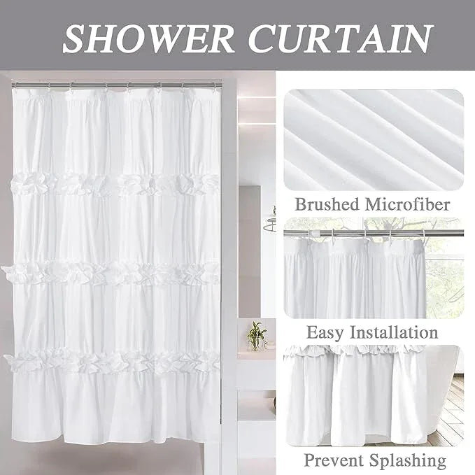 Homechoice Decor Ruffle Stall Shower Curtain, Vintage Handcrafted Bow Tie Bath Curtain for Master Bathroom, Ruched Microfiber Bathroom Curtain with 8 Buttonholes, 48" W x 72" H, White (LQ-10) - ModernBath