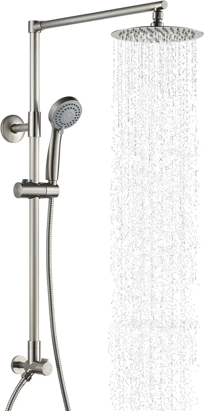 Fennocasa Polaris 3 Retrofit Rain Shower System, 3-Setting Handheld Shower Combo with Slide Bar, 8" Low Profile Shower Head (2.5 GPM Brushed Nickel) - ModernBath