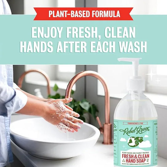 Rebel Green Fresh & Clean Hand Soap - Natural Liquid Hand Soap for Bathroom & Kitchen - Frankincense Pine 12 Fl oz, Pack of 2 - ModernBath