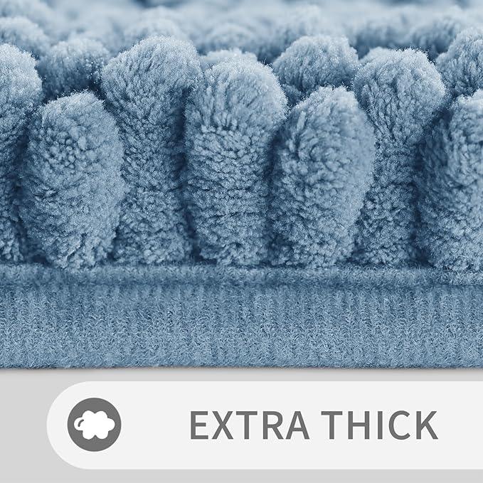 Yimobra Toilet Rugs U Shaped Washable 24 x 20, Non Slip and Super Absorbent Toilet Mat, Quick Dry, Ultra Luxury Microfiber Chenille Plush Fluffy Contour Bath Rugs for Toilet Base, Denim Blue - ModernBath