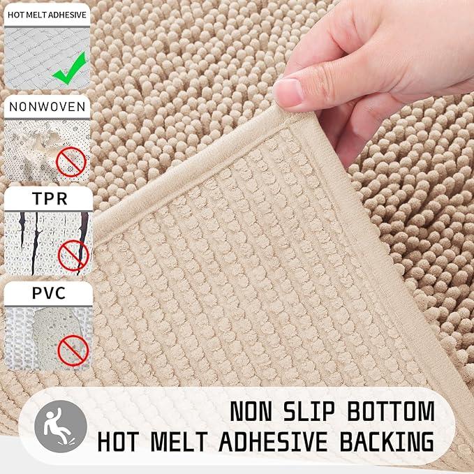 Yimobra Long Bathroom Rugs 44"x24", Extra Soft Non Slip Bath Mat for Tub, Super Absorbent Quick Dry Shaggy Rug Floor Carpet, Machine Washable,Beige - ModernBath