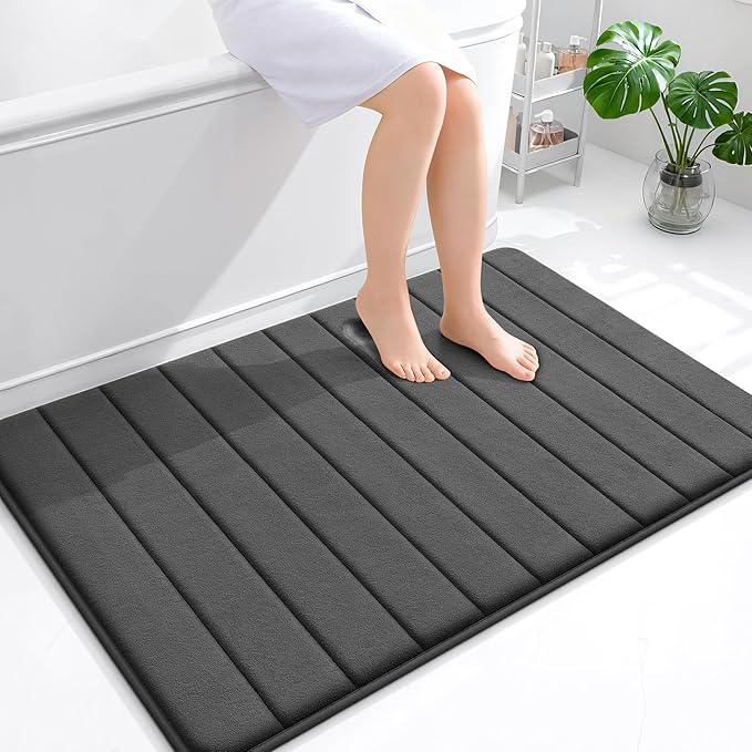 OLANLY Memory Foam Bath Mat 44x32, Super Soft Absorbent Bathroom Rugs, Quick Dry, Machine Washable Shower Floor Rugs, Bathmat Carpet, Bathroom Home Decor Accessories, Black - ModernBath