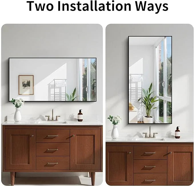 KOCUUY Black Bathroom Mirror, 24x48 Inch Rectangle Mirror for Over Sink, Modern Decorative Wall Mirror for Bedroom Living Room Bathroom, Hang Horizontal/Vertical - ModernBath
