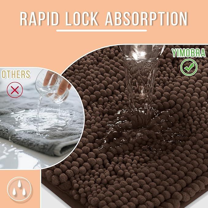 Yimobra Bathroom Rug Mat 44 x 24, Non Slip and Super Absorbent Bath Mat,Machine Washable Quick Dry,Ultra Plush Chenille Shower Rugs for Bathroom Floor Sink Tub and Shower Outside,Brown - ModernBath