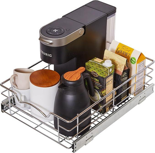 HOLDN’ STORAGE Heavy-Duty Premium Collection Pull Out Cabinet Organizer, Cabinet Drawer Slide Outs, Lifetime Limited Warranty - Basket Size 14" W x 21" D x 5" H, Anti-Rust Chrome Finish | Heavy-Duty, Premium Collection, Slide Out Caddy, Anti-Rust - ModernBath