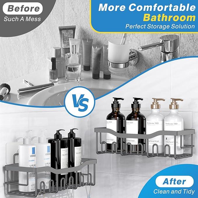 EUDELE 5-Pack Rustproof Stainless Steel Shower Caddy – No Drill Adhesive Bathroom Organizer with Large Capacity, Spacious Shower Shelves for Inside Shower, Kitchen & Home Decor Storage-XL Size - ModernBath