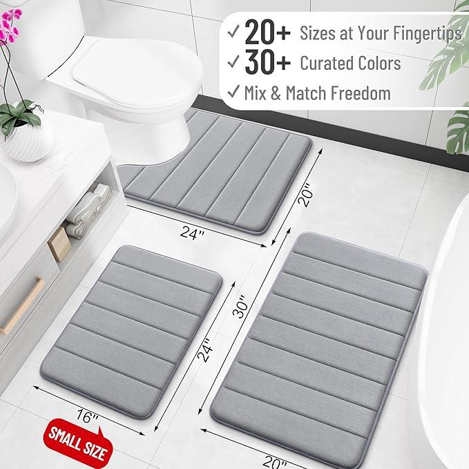 OLANLY Memory Foam Bath Mat 40x32, Super Soft Absorbent Bathroom Rugs, Quick Dry, Machine Washable Shower Floor Rugs, Bathmat Carpet, Bathroom Home Decor Accessories, Grey - ModernBath