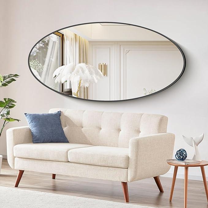 Bathroom Mirrors, 30" x60" Black Mirrors, Oval Vanity Mirrors, Metal Framed Wall Mounted Mirrors, Vertical/Horizontal Mirror for Bathroom Bedroom Entryway Living Room - ModernBath