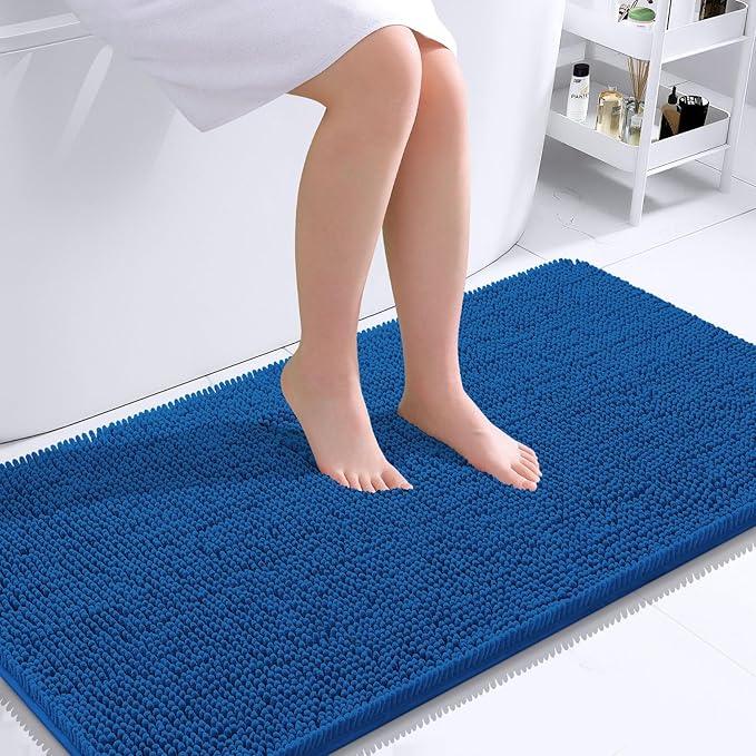 OLANLY Bathroom Rugs 44x24, Extra Soft Absorbent Chenille Bath Rugs, Rubber Backing Quick Dry, Machine Washable Bath Mats for Bathroom Floor, Tub and Shower, Home Decor Accessories, Deep Navy Blue - ModernBath