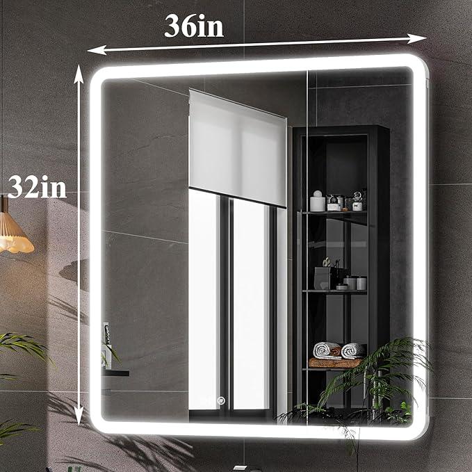 LED Bathroom Medicine Cabinet with Mirror, 36 Inch x 32 Inch Bathroom Mirror Cabinet with Door & Adjustable Shelves, Surface Mount or Recess Installation - ModernBath