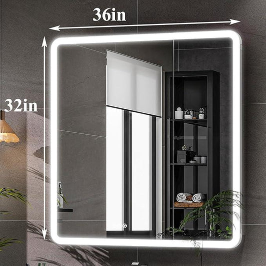LED Bathroom Medicine Cabinet with Mirror, 36 Inch x 32 Inch Bathroom Mirror Cabinet with Door & Adjustable Shelves, Surface Mount or Recess Installation - ModernBath