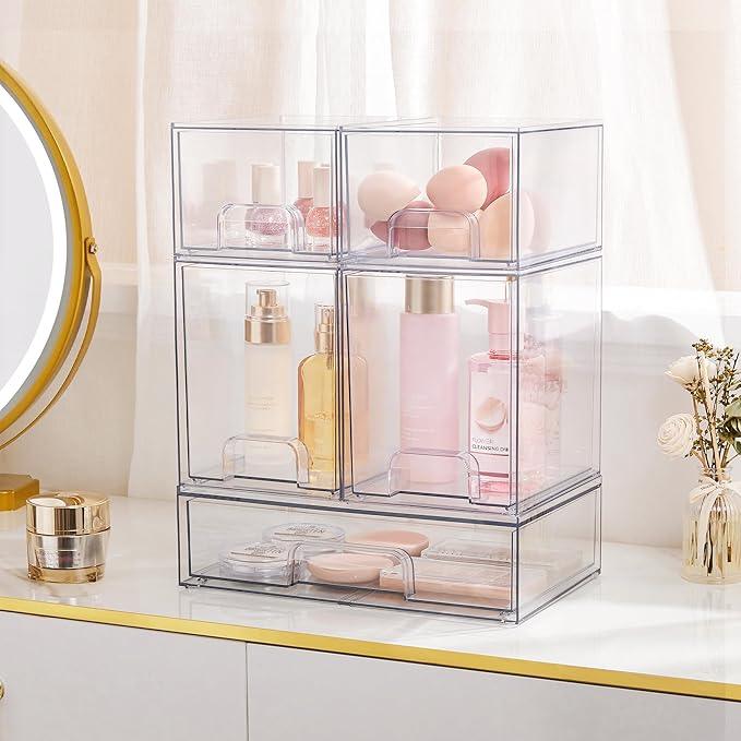 Vtopmart Stackable Storage Drawers Set of 5, Clear Plastic Organizer Bins for Baby Bottle, Beauty Supplies Storage, Ideal for Kichen Countertop, Vanity, Bathroom, Cabinet, Pantry Organization - ModernBath
