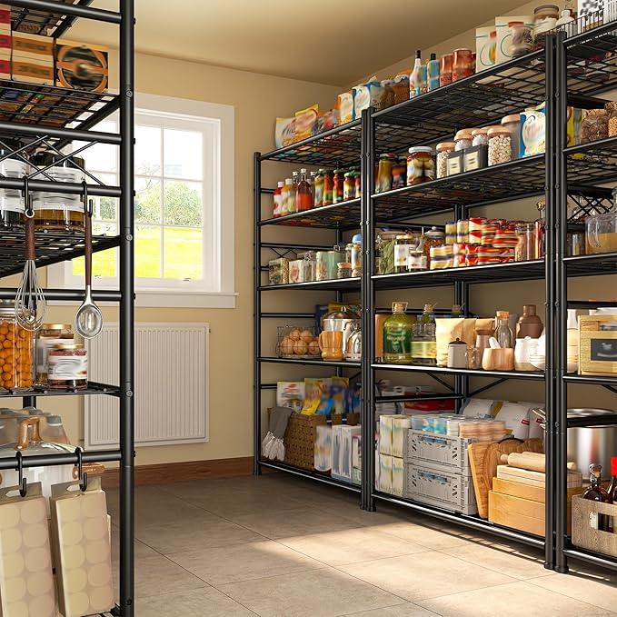 Storage Shelves 5-Tier Large Capacity Wire Shelving with Hooks, Heavy Duty Garage Shelving Unit with Leveling Feet, Stable Metal Shelf for Pantry, Kitchen and Closet, 72" H x 36" W x 12" D, Black - ModernBath