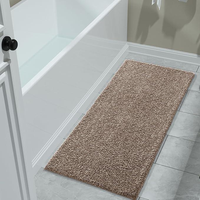 Yimobra Long Bathroom Rug Non Slip Washable, Soft Absorbent Microfiber Bath Mat, Dual-Tone Decor Rug with Rubber Backing for Bathroom Floor,Tub and Shower,47x24,Home Essentials,Brown and White - ModernBath