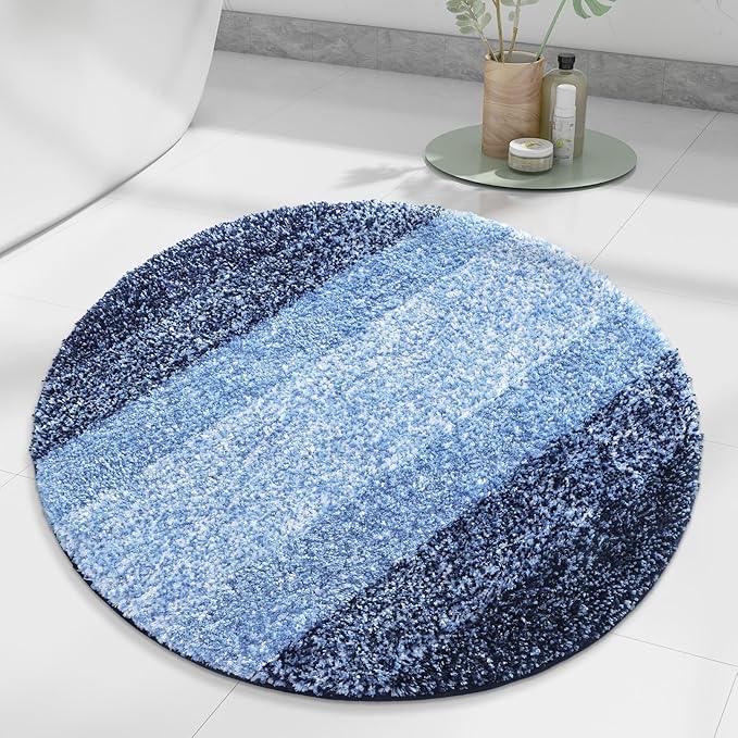 Arotive Microfiber Bathroom Rugs, Shaggy Soft and Absorbent Bath Rug, Non-Slip, Thick Plush Machine Washable Dry Bath Mats for Bathroom, Tub and Shower, 24x24, Blue, Round - ModernBath