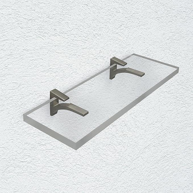 Clear Acrylic Shelves for Wall Storage, 6" W X 36" L, 3/4" Thick Wall Mounted Floating Shelves for Bedroom, Living Room, Bathroom,-‎Easy Installation with Screws and Brushed Nickel Brackets - ModernBath