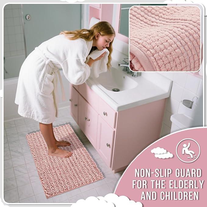 Yimobra Bathroom Rugs Non Slip Washable 32x20 Inch - Ultra Soft Absorbent Chenille Bath Mat, Quick Dry Shaggy Floor Carpet for Tub Shower, Light Pink Home Decor Accessories - ModernBath