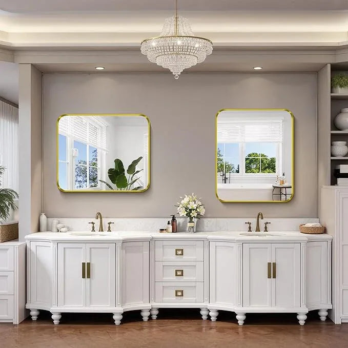 FORBATH 30x36 Inch Bathroom Mirror, Brushed Gold Deep Frame Wall Mirror with Rounded Corners, Anti-Rust Tempered Glass for Modern Farmhouse Vanity (Horizontal/Vertical Hanging) - ModernBath