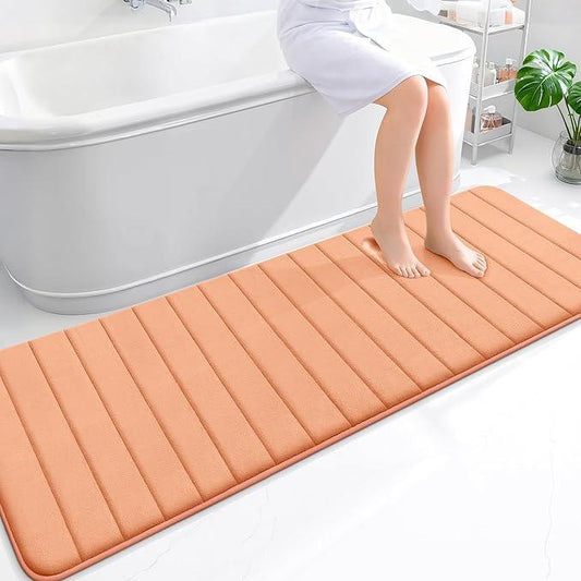 OLANLY Memory Foam Long Bathroom Rugs Runner 70x24, Super Soft Absorbent Bath Mat, Quick Dry, Machine Washable Shower Floor Rugs, Bathmat Carpet, Bathroom Home Decor Accessories, Peach - ModernBath