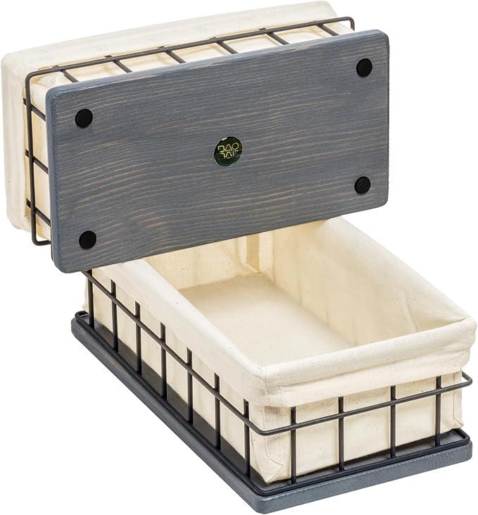 BAOBAB WORKSHOP Set of 2 Metal & Wooden Basket with Liners, Bathroom Basket Organizer & Kitchen Storage Decor, Toilet Paper Baskets for Back of Toilet Tank Tray Topper - ModernBath