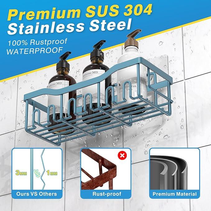 EUDELE 5-Pack Rustproof Stainless Steel Shower Caddy – No Drill Adhesive Bathroom Organizer with Large Capacity, Spacious Shower Shelves for Inside Shower, Kitchen & Home Decor Storage-XL Size - ModernBath