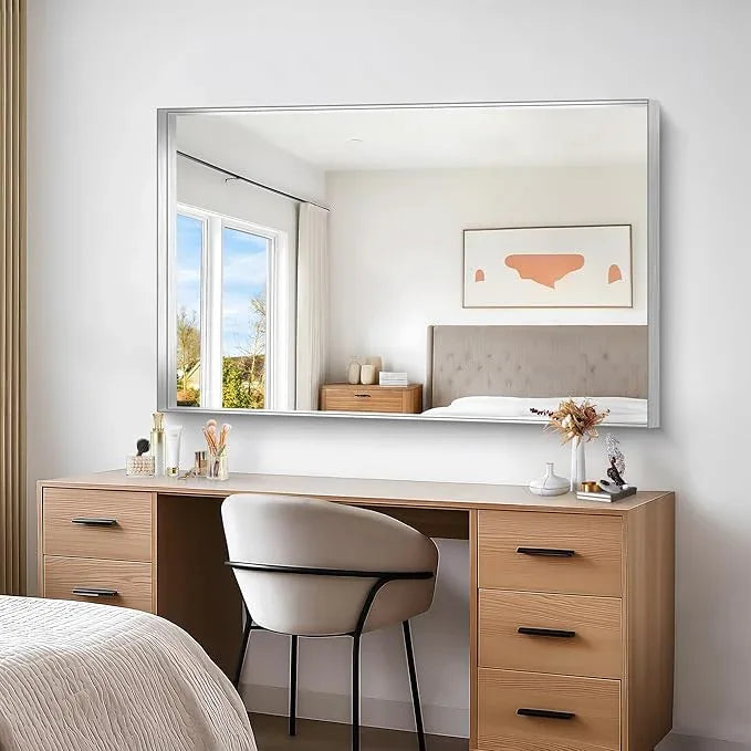 NIMURY Silver Bathroom Mirror, 36x55 Inch Rectangular Deep Frame Mirror, Large Wall Mounted Bathroom Vanity Mirror Over Sink for Bedroom,Restroom, Living Room, Hangs Vertically or Horizontally - ModernBath