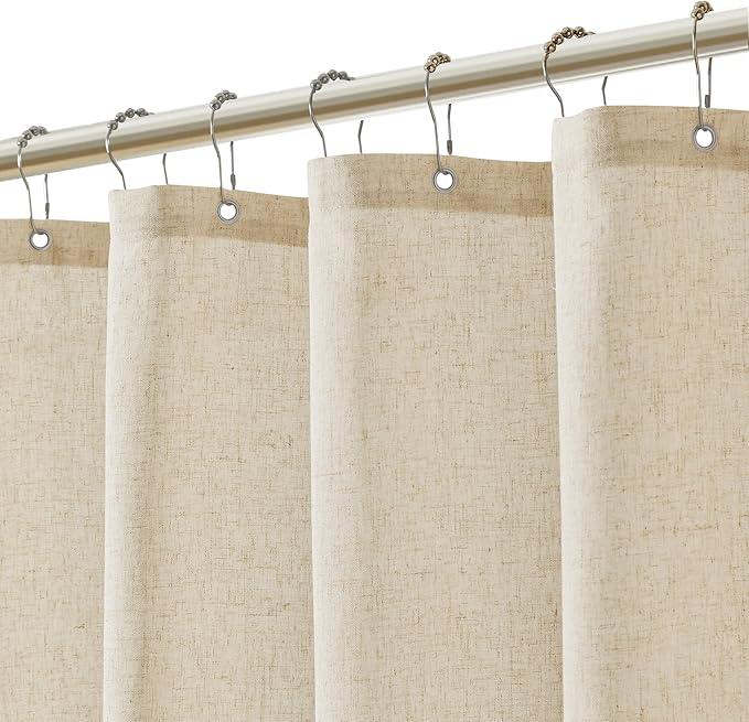 Jowels Cream Linen Shower Curtain, Boho Farmhouse Shower Curtain Set for Bathroom, 200GSM Luxury Weighted Water Resistant Fabric Textured Shower Curtains with 12 Metal Hooks, 72Wx90H - ModernBath