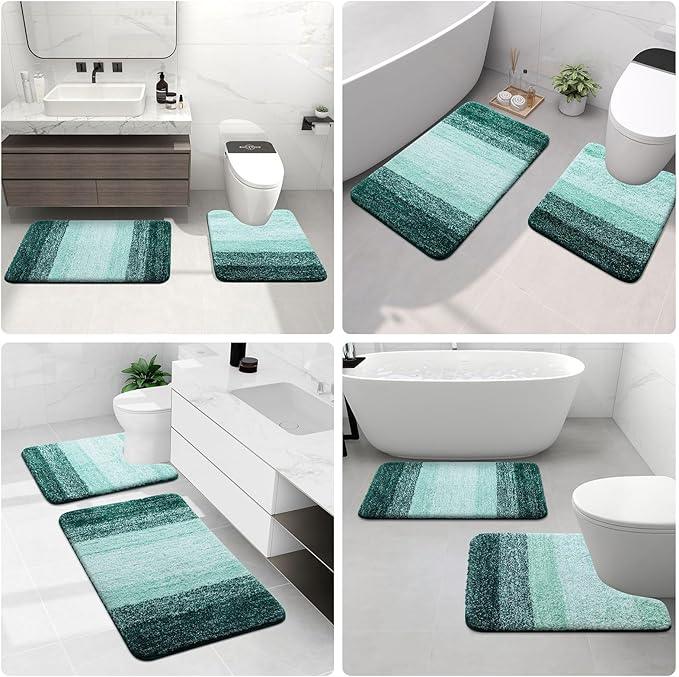Arotive Microfiber Bathroom Rugs, Shaggy Soft and Absorbent Contour Toilet Rugs, Non-Slip, Thick Plush Machine Washable Dry Bath Mats for Toilet Base, 24x20, Dark Green, U-Shape - ModernBath