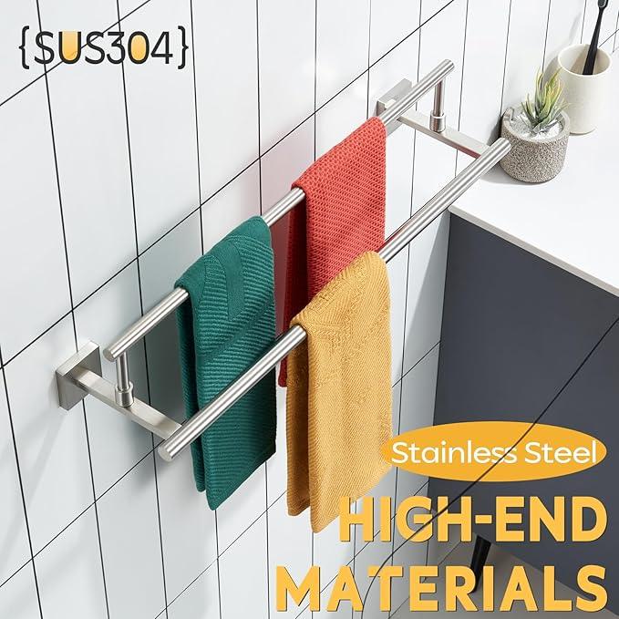 KOKOSIRI Hand Towel Holder Brushed Nickel Bathroom Rack 20-Inch Double Bath Towel Bars Rails for Garage Kitchen Stainless Steel B5009BR-L20 - ModernBath