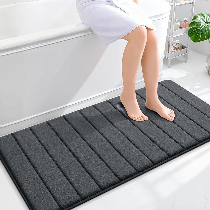 OLANLY Memory Foam Long Bathroom Rugs Runner 47x24, Super Soft Absorbent Bath Mat, Quick Dry, Machine Washable Shower Floor Rugs, Bathmat Carpet, Bathroom Home Decor Accessories, Dark Gray - ModernBath
