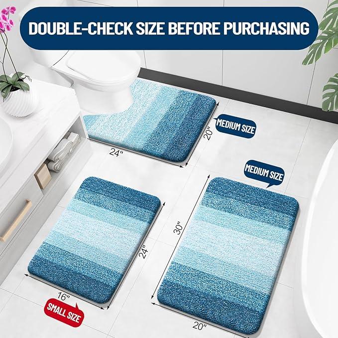 OLANLY Luxury Toilet Rugs U-Shaped 24x20, Extra Soft and Absorbent Microfiber Bathroom Rugs, Non-Slip Plush Shaggy Bath Mat, Machine Wash Dry, Contour Bathroom Mats for Toilet Base, Peacock Blue - ModernBath