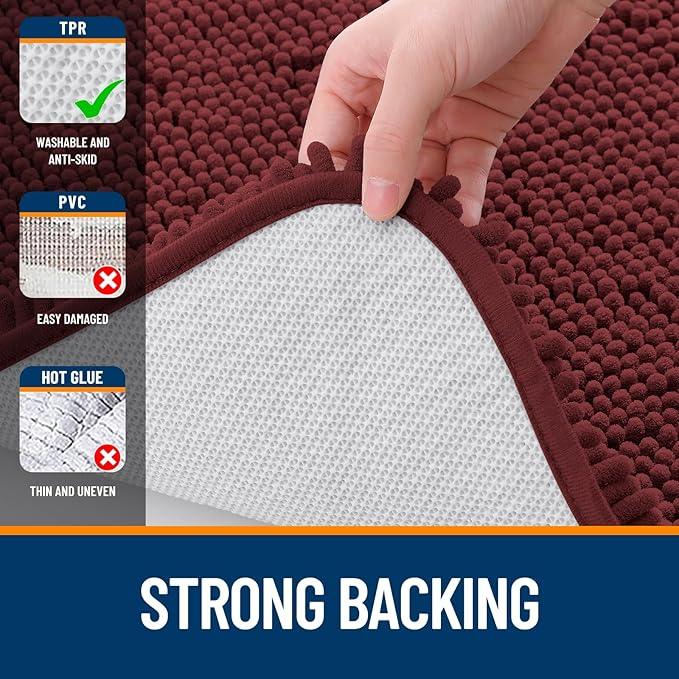 OLANLY Bathroom Rugs 24x16, Extra Soft Absorbent Chenille Bath Rugs, Rubber Backing Quick Dry, Machine Washable Bath Mats for Bathroom Floor, Tub and Shower, Home Decor Accessories, Andorra Red-Brown - ModernBath