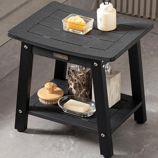 KaimuBench HDPS Shower Stool Waterproof, Bench Seat for Shaving Legs, Plastic Chair for Inside Shower, Foot Rest With Adjustable Feet, Non-Slip/No Maintenance, Black - ModernBath