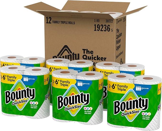 Bounty Quick-Size Paper Towels, White, 12 Family Triple Rolls = 40 Regular Rolls - ModernBath