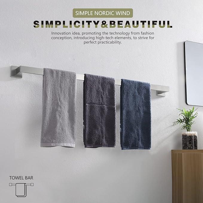 KOKOSIRI 36-Inch Single Towel Bar, Bathroom Kitchen Towel Holder, Wall Mounted SUS304 Stainless Steel Towel Rack, Brushed Nickel, B4003BR-L36 - ModernBath