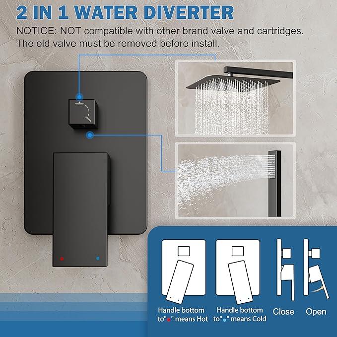 HoliSpa Black Shower System, Shower Faucet Set with 10-Inch Rain Showerhead and Handheld Spray, Wall Mounted High-Pressure Showerhead Combo Set Included Valve and Trim, Matte Black - ModernBath