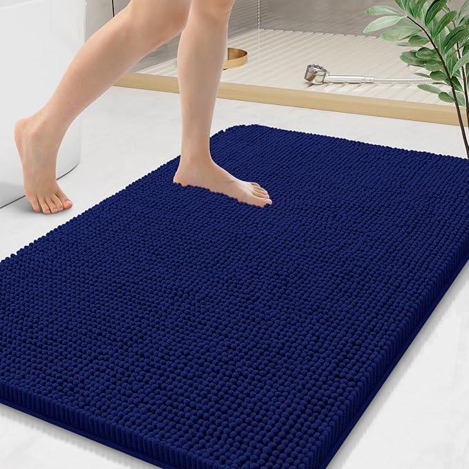 Arotive Bathroom Rugs 44x24, Extra Soft Absorbent Shaggy Chenille Bath Rugs, Machine Washable Rubber Backing Non-Slip Bath Mats for Bathroom Floor Tub and Shower, Home Decor Accessories, Navy - ModernBath