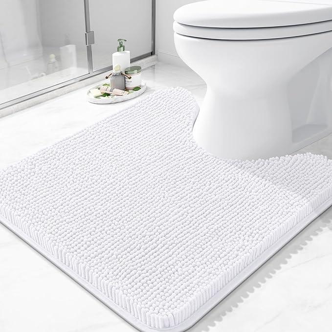 Arotive Bathroom Toilet Rugs U Shaped 24x24, Extra Soft Absorbent Shaggy Chenille Contour Bath Rugs for Toilet, Machine Washable Non-Slip Contoured Bath Mats, White - ModernBath