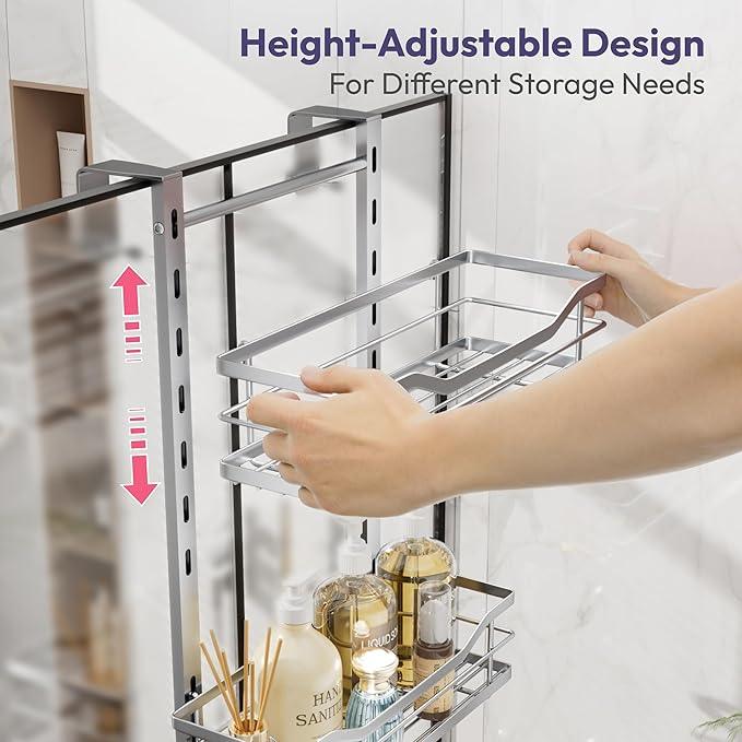 SWTYMIKI Over the Door Shower Caddy - 4 Tier Adjustable Shower Organizer Hanging with Soap Holder, No Drilling Stainless Steel Bathroom Rack Hanging for Body Wash, Shampoo, Soap, Razor, Silver - ModernBath