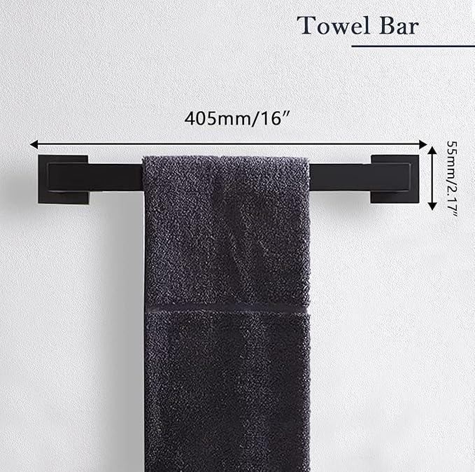 5-Pieces Matte Black Bathroom Hardware Accessories Set, SUS304 Stainless Steel Bath Towel Bar Set, Towel Racks for Bathroom Wall Mounted. - ModernBath