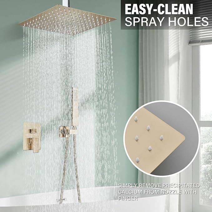 Shower Faucet Set Rain Shower System with 10 Inches Rain Shower Head and Handheld Spray, Bathroom Shower Fixtures Brushed Gold Shower Kit with Brass Valve,Ceiling Mounted - ModernBath