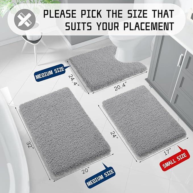 Yimobra Bath Rugs for Bathroom 32x20, Ultra Soft and Water Absorbent Bath Mats, Non Slip Plush Shower Rugs, Microfiber Thick Matts for Bathroom Floor/Tub, Machine Washable, Pure Gray - ModernBath