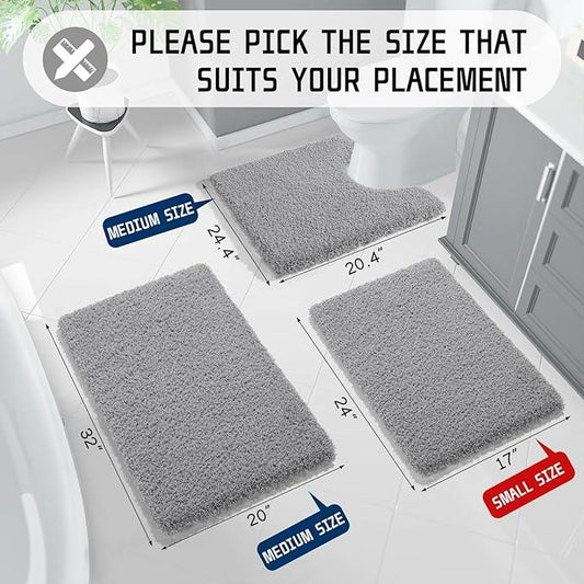 Yimobra Bath Rugs for Bathroom 32x20, Ultra Soft and Water Absorbent Bath Mats, Non Slip Plush Shower Rugs, Microfiber Thick Matts for Bathroom Floor/Tub, Machine Washable, Pure Gray - ModernBath