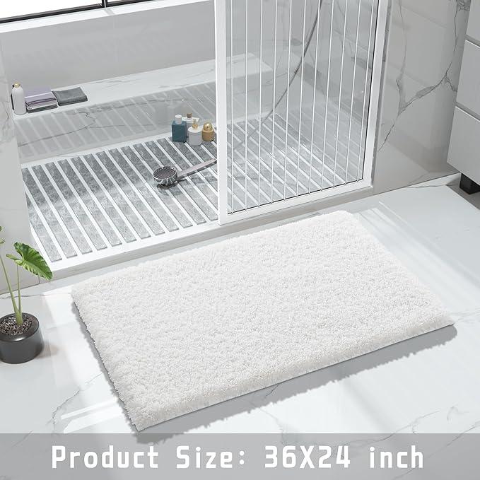 Yimobra Bathroom Rugs Non Slip Washable 36x24, Ultra Soft and Water Absorbent Bath Mats, Plush Fluffy Shower Mat Outside, Luxury Microfiber Thick Carpet Matts for Bathroom Floor/Tub, Off White - ModernBath