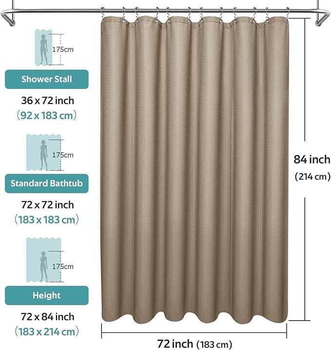Vipfree 3 in 1 Shower Curtain Set, Waffle Shower Curtain and Liner Set with 12 Double Sided Shower Curtain Hooks, 258GSM Luxury Weighted Cloth Shower Curtains for Bathroom, 72 W x 84 H, Beige - ModernBath
