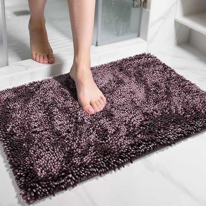 Yimobra Chenille Bathroom Rugs Non Slip, Extra Thick Soft Absorbent Bath Rug 31.5x20 Inch, Machine Washable Quick Dry Bath Mat for Bathroom Floor, Tub and Shower, Home Decor Accessories, Purple Grey - ModernBath